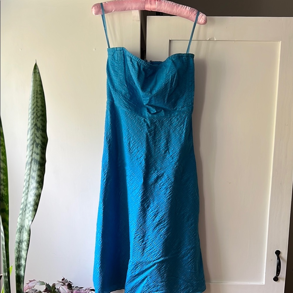 Gorgeous J. Crew Strapless Blue Textured Midi Dress